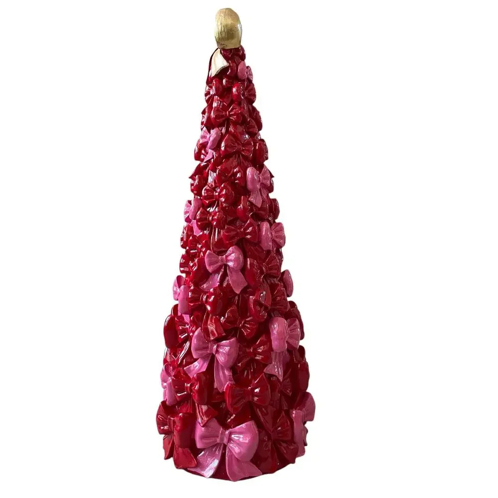 Cupcakes & Cashmere Red and Pink Bow Christmas Tree Gold Bow Topper New
